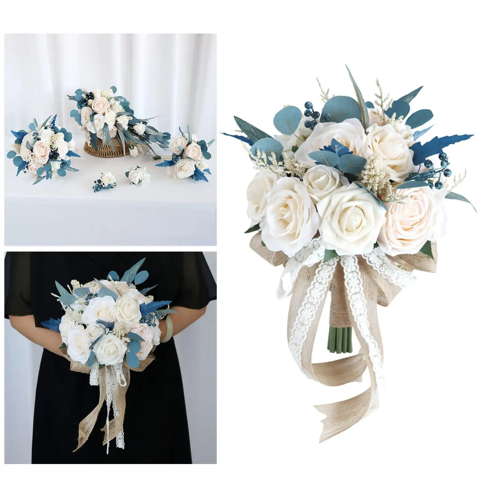 Artificial Bridal Holding Flowers Wedding Bouquets Bride Wedding Holding Bouquet for Church Wedding Bridal Ceremony Decorations