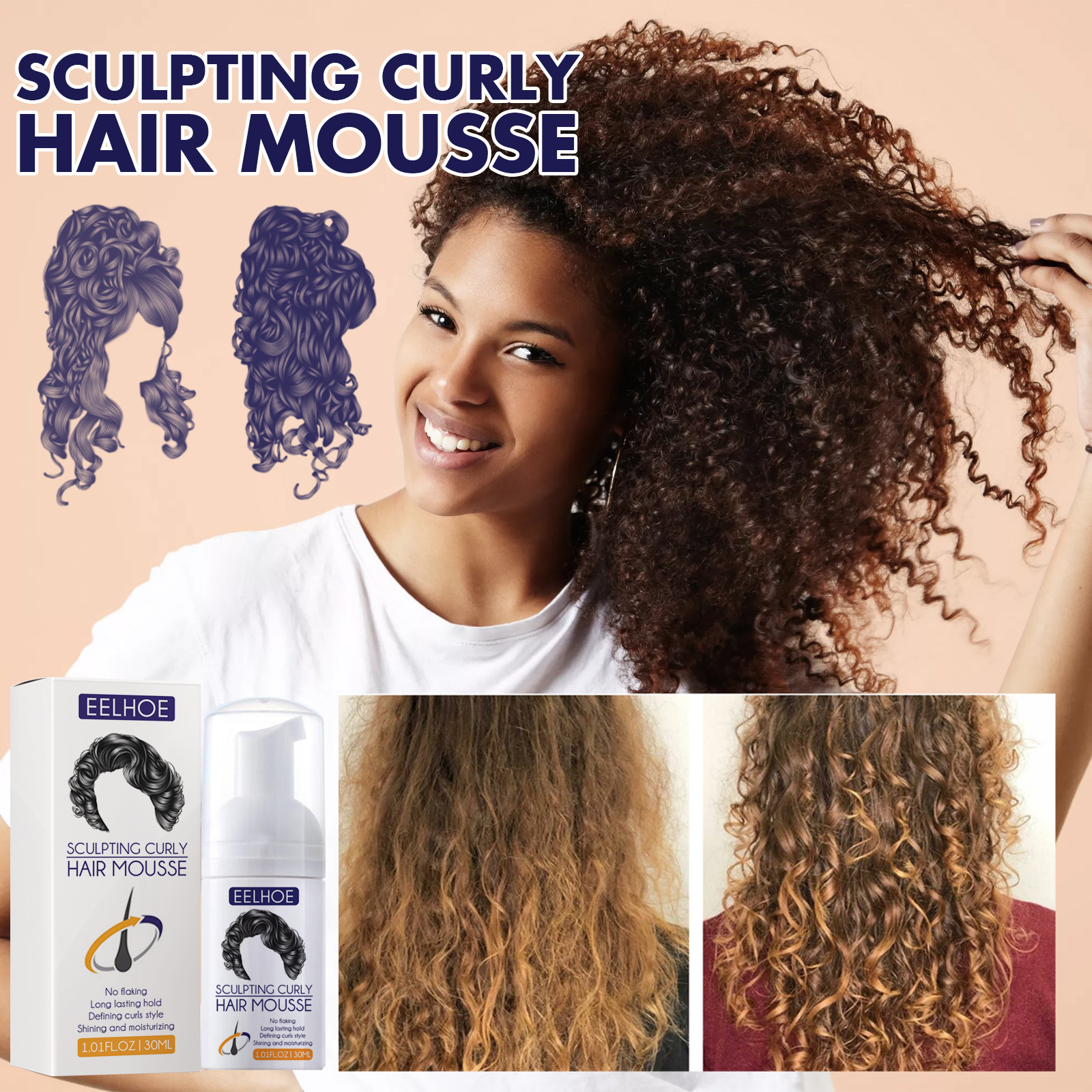 Description Picture 6 of itemNew Curl Boost Cream Sculpting Curly Hair Mousse Curl Cream for Curls Bounce and Curl Care Curly Hair Products Creme Para Cabelo