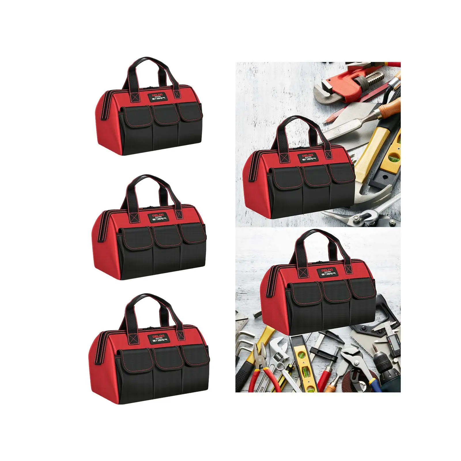 Tool Bag Organizer Tear Resistant Large Space Multi Partition Pockets Waterproof Hardware Bag Wide Mouth Tool Tote Tools Holder