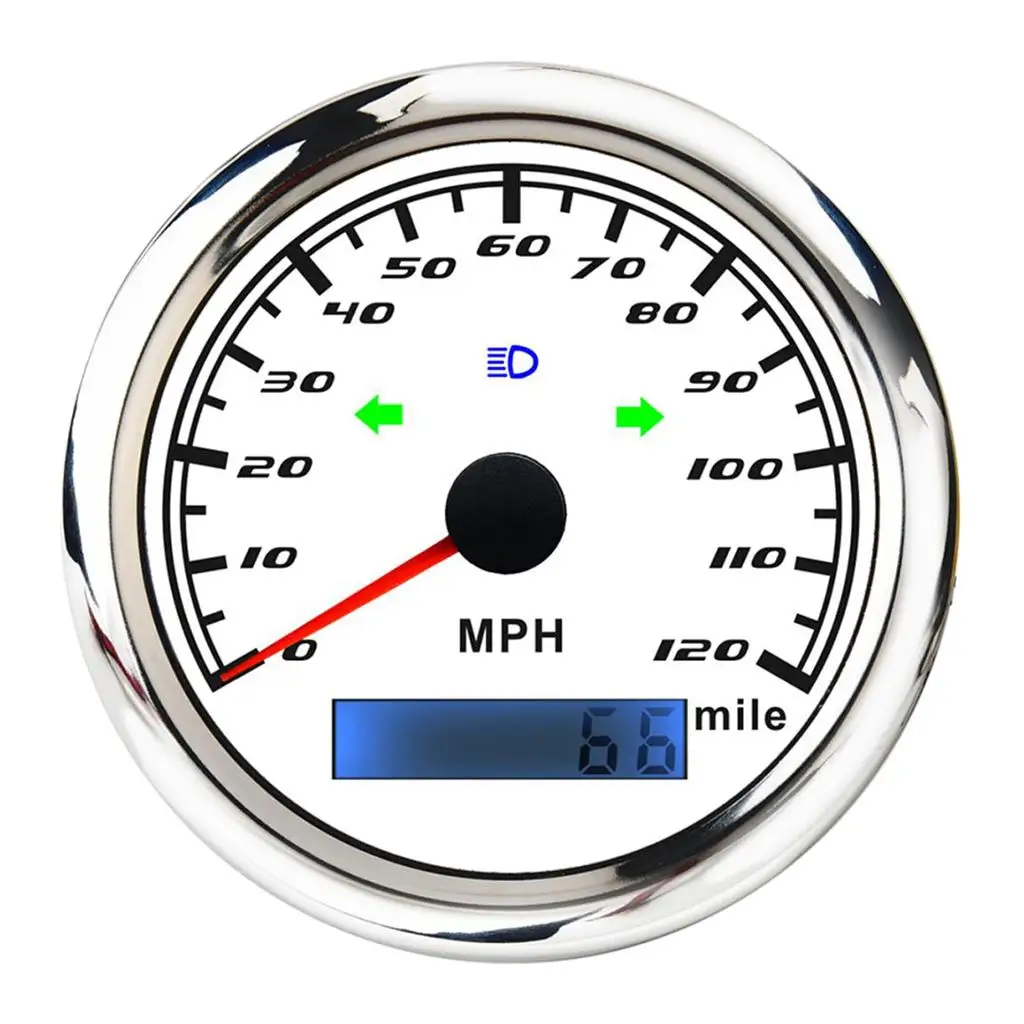 GPS Speedometer Gauge, 60mm, Odometer, 9-32V, Red Backlit, with Hi Beam