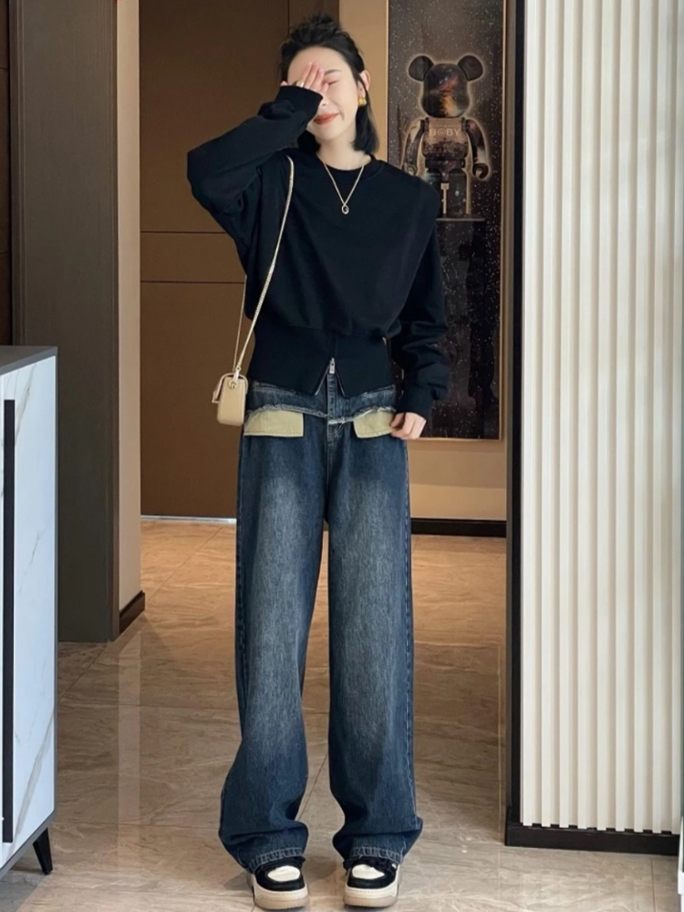 feminina Ulzzang chique, streetwear solto, monocromático, estilo