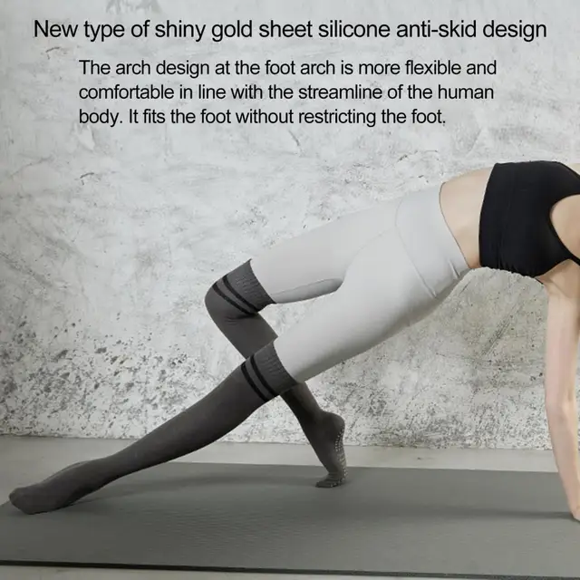 Handepo 6 pares de calcetines largos de pilates para mujer, calcetines de  yoga con agarres, antideslizantes, calcetines largos para barre, yoga