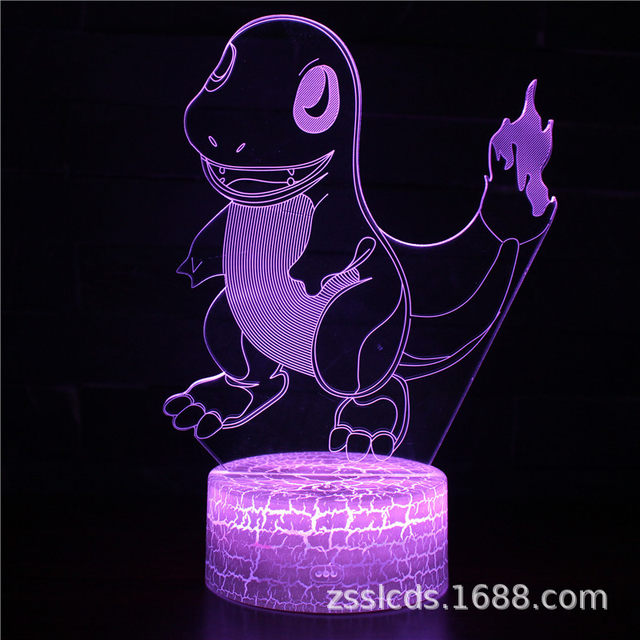 Pokemon Anime Pikachu Charmander acrilico 3D lampada camera da