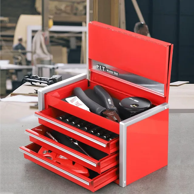 P.I.T. Portable 5-Drawer Micro Roll Cab Steel Tool Box, Red Hand Carry Tool  C