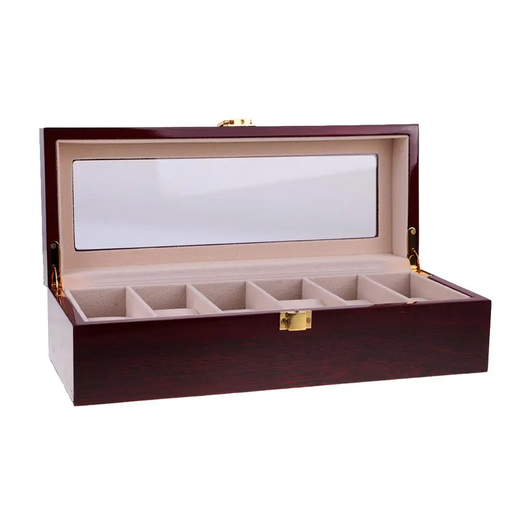 Luxury 6 Compartments Wine  Display Case Wood Jewelry Storage Organizer with  Lid 