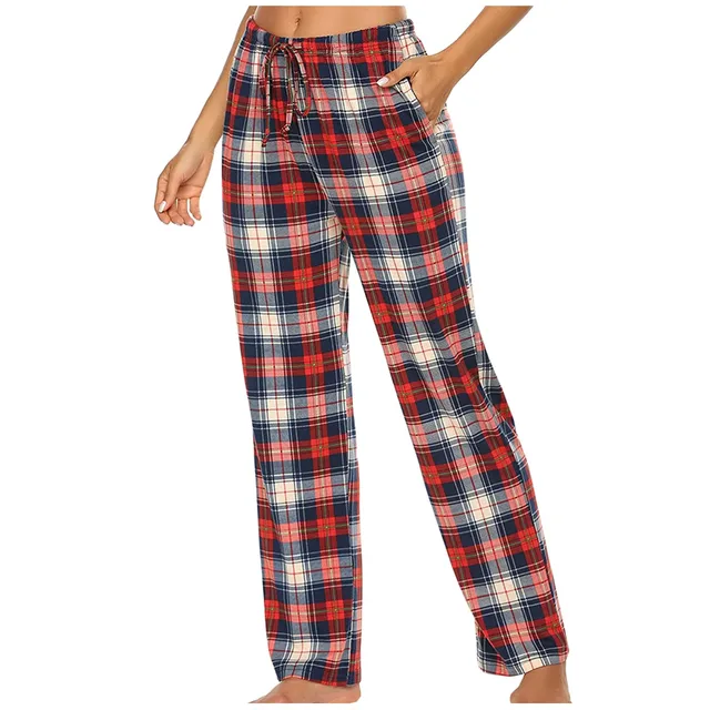 Conjunto de pijama de cintura alta para mujer, ropa de dormir elástica,  pantalones largos a cuadros rojos y negros, traje Sexy para el hogar, 2  piezas - AliExpress