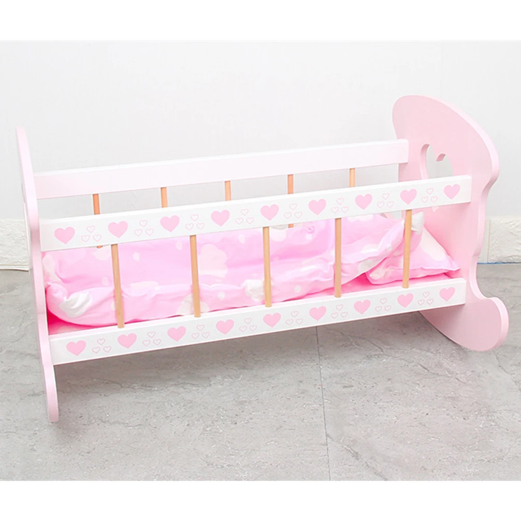  ROCKING CRADLE WOODEN WITH BOX WITH PILLOW AND BLANKET ROLE PLAY