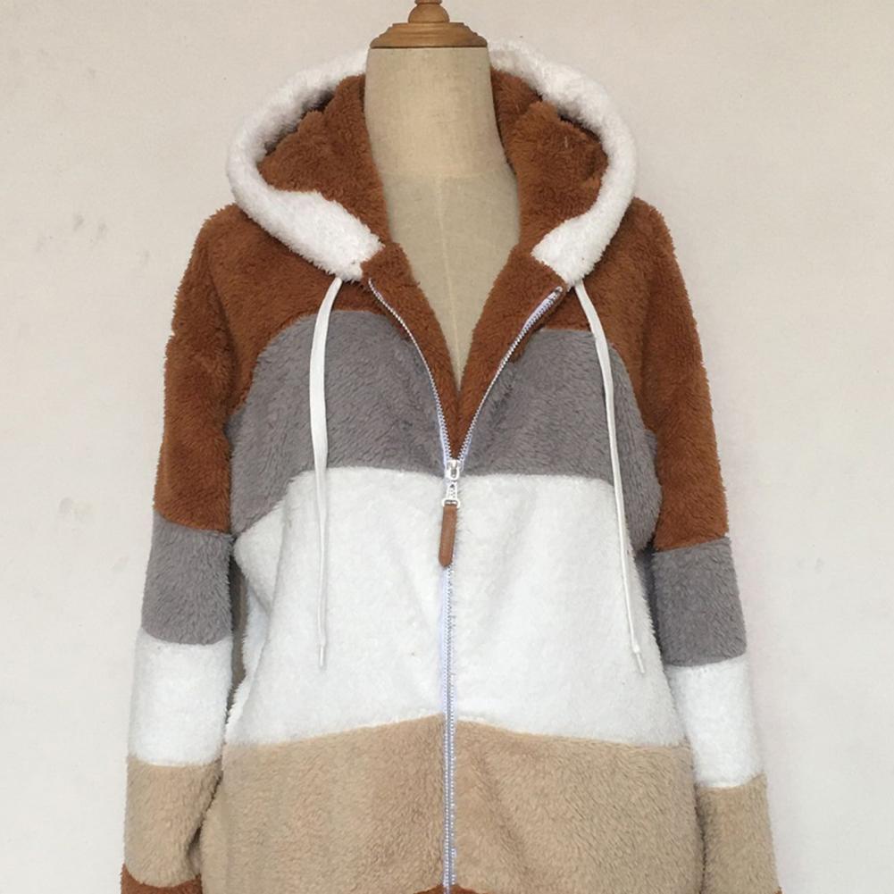 Title 3, Chic Lady Jacket Color Block Hooded Thermal Plu...