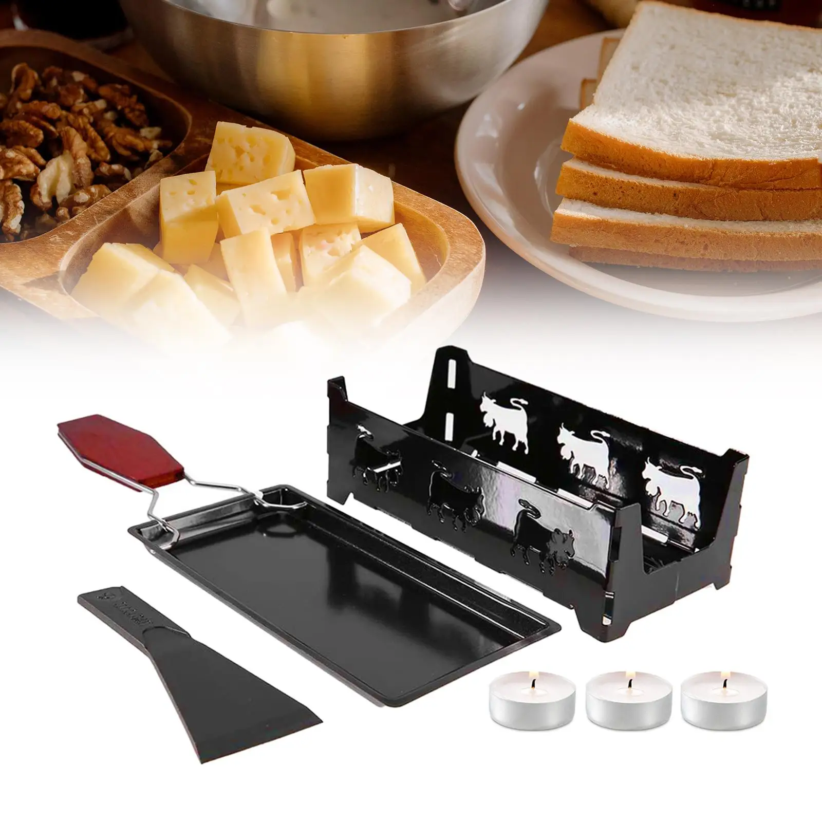Portable Cheese Raclette Set with Foldable Handle Candlelight Raclette for Camping Home Kitchen Grilling BBQ