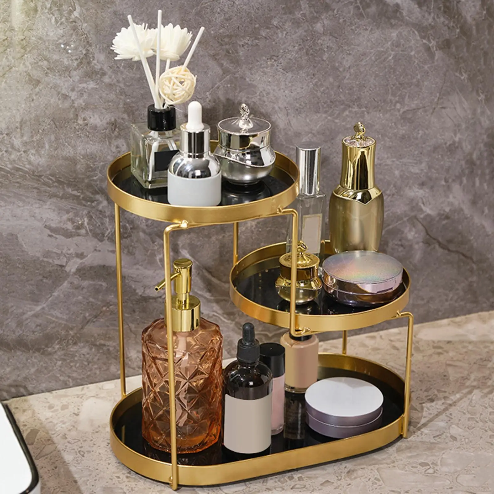 Bathroom Cosmetic Tray, 3-Tier Freestanding Shelf Rack, Lipstick Trinket