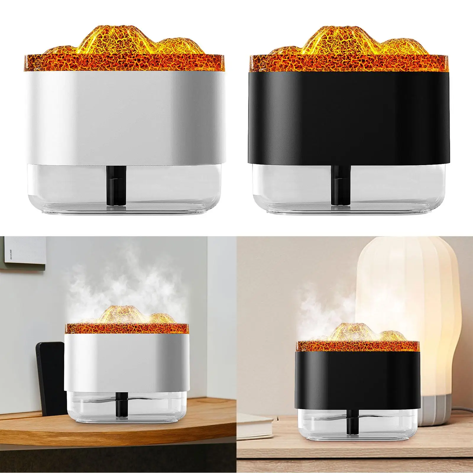 300ml USB Simulated Volcano Bedroom Humidifier Auto Shut Off Quiet with Colorful Light for Home Office Nursery Multifunctional