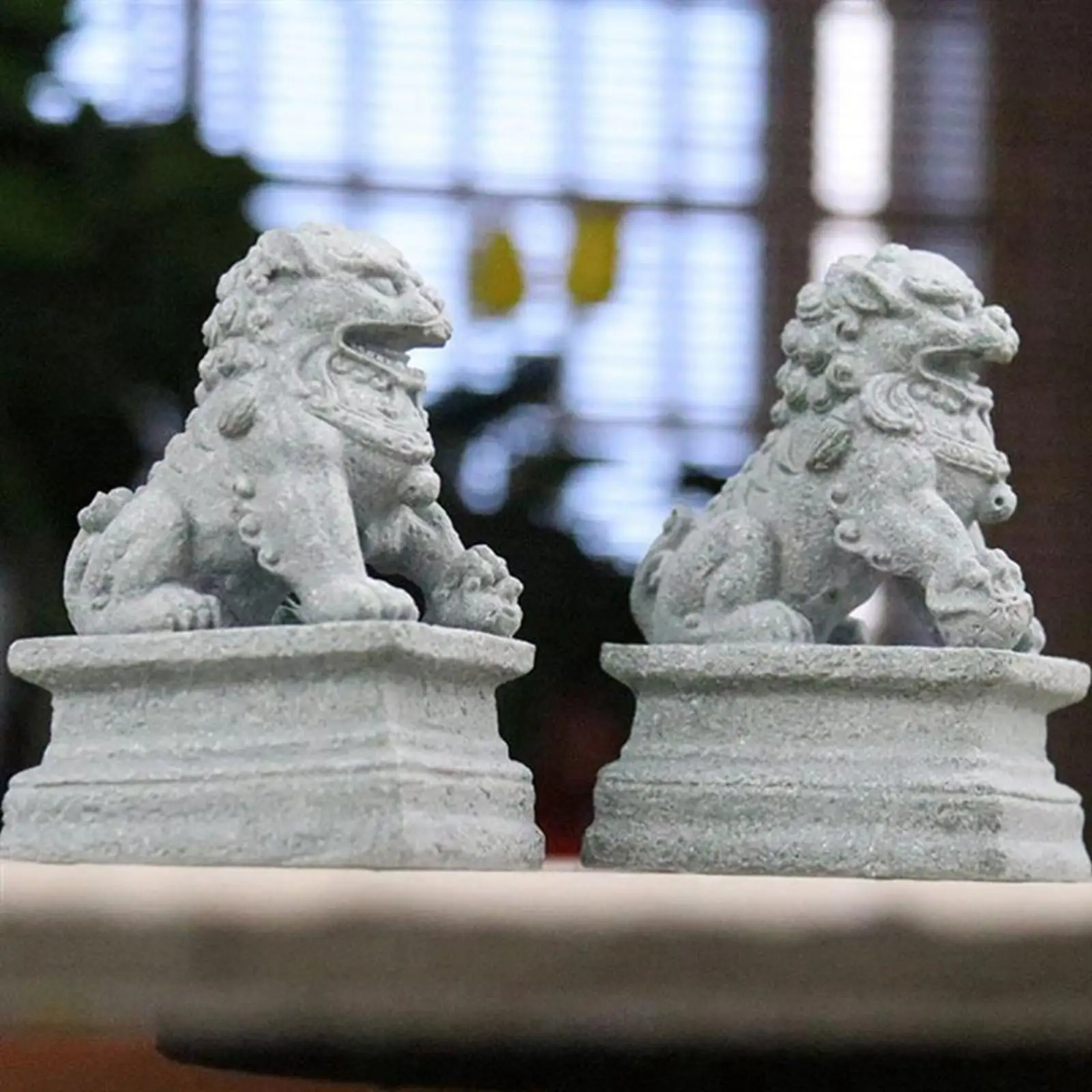 2Pcs Asian Style Lions Statues Garden Sculptures Home Decoration Ornaments for Balcony Lawn Pathway Yard Patio