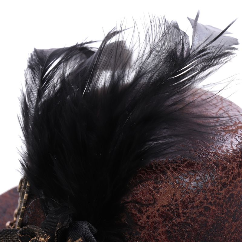 Frauen Mädchen Vintage Mini Top Hut Steampunk Haar Clip Gears Feder Goth Headwear – Detail 2
