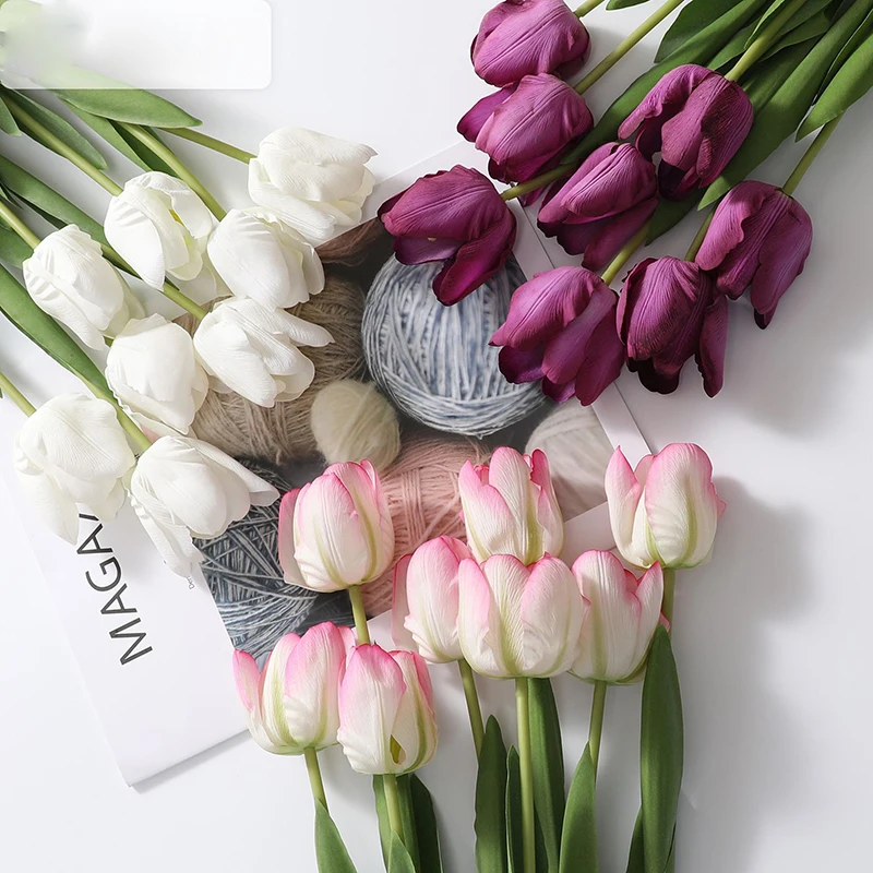 7pcs Real Touch Tulip Artificial Flower Silk Bouquet Home Living Room Wedding Decoration Tulips Fake Flowers Home Garden Decor