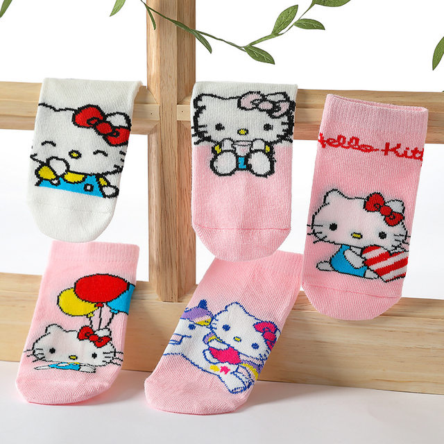 5 Pairs Sanri Hello Kitty Socks Anime Boat Socks Cartoon Child Socks Girls Baby Summer Cotton Breathable Short Tube Sock Gifts AliExpress