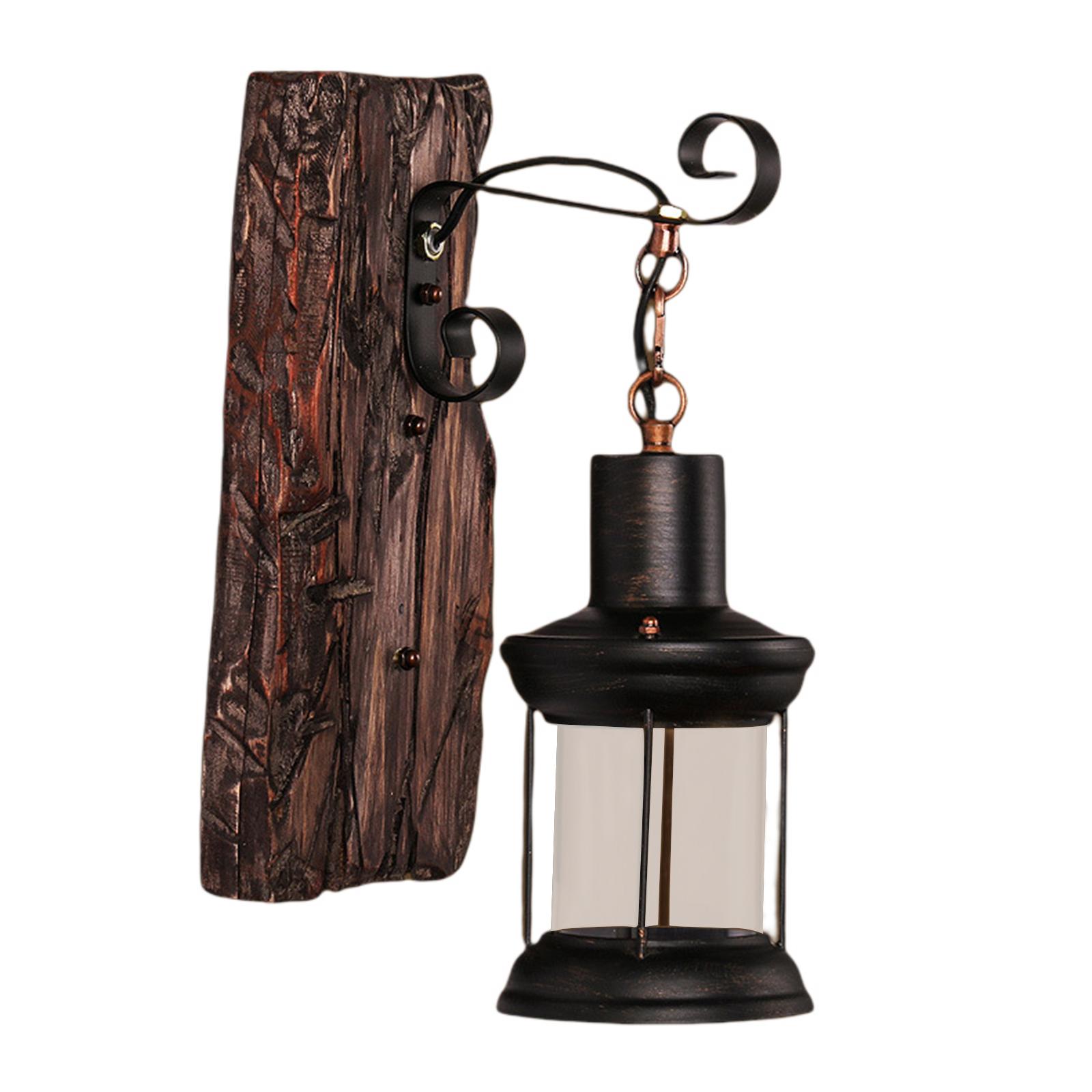 Single Head Industrial Wood Wall Sconce Light E27 Rustic Metal Iron Fixture Art