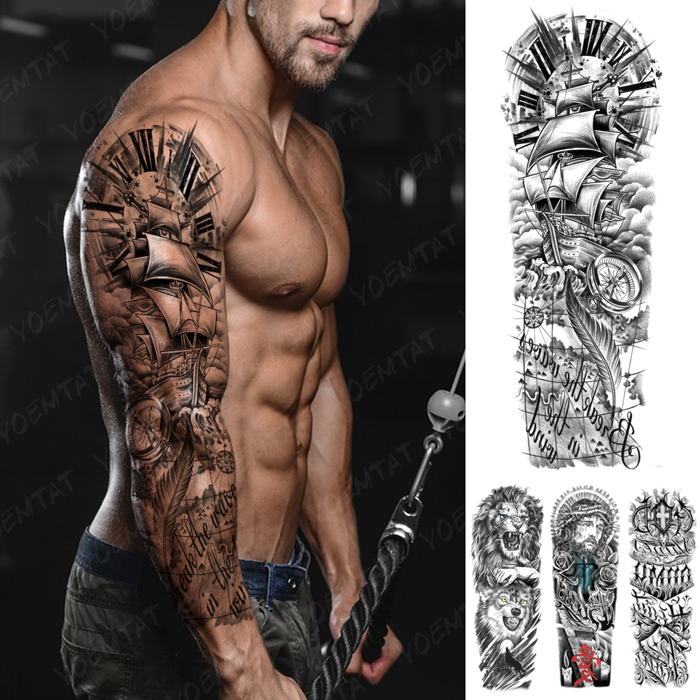 Best of Full Large Arm Sleeve Tattoo Viking Waterproof Temporary Tatto Sticker Ship Compass Plume Letter Body Art Men Women Fake Tatoo Reviews & Tips