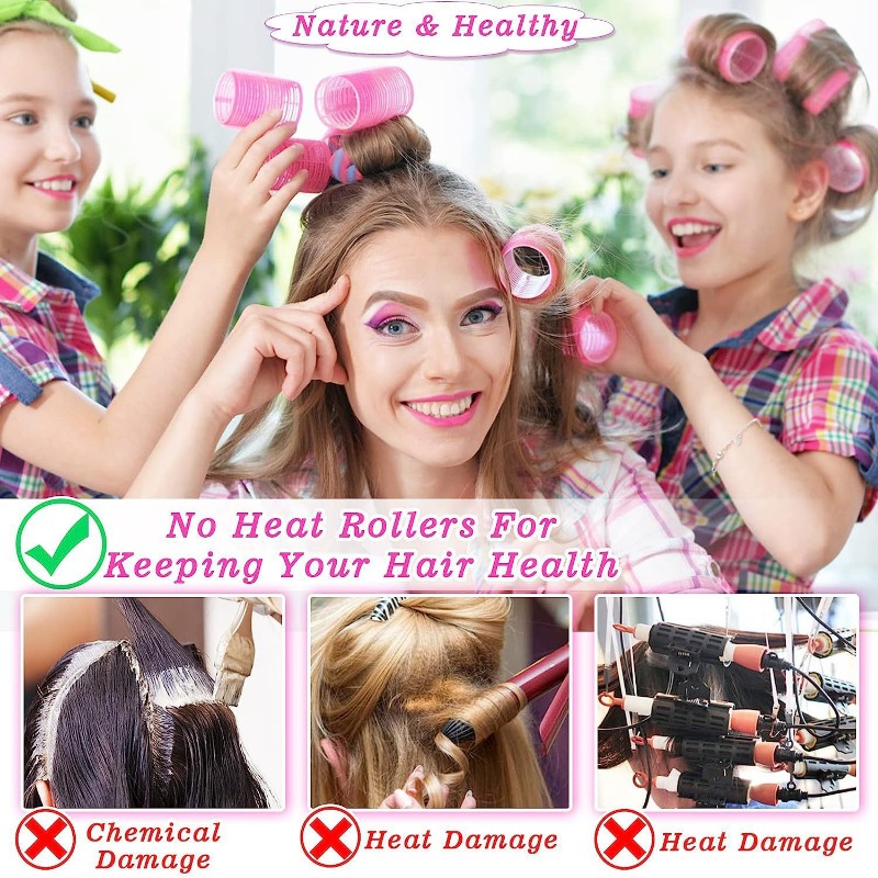 Description Picture 5 of itemBlack Self Grip Hair Rollers with Clips Heatless Hair Curlers No Heat Hair Bangs Volume Hook & Loop Styling Tools