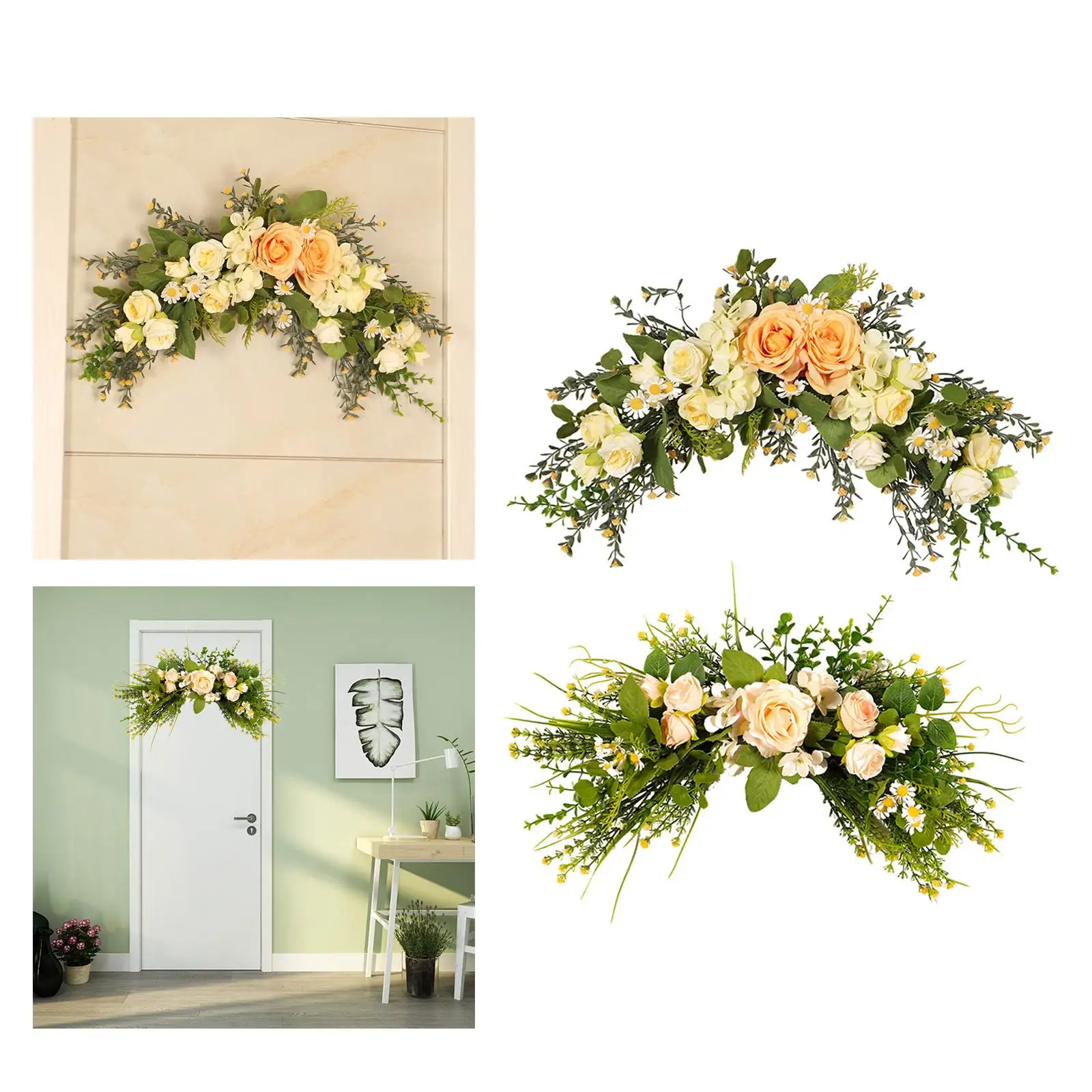 Floral Swag Door Wreath Decorative Swag Silk Roses Wedding Arch Flowers Garland for Celebration Party Lintel Wall Garden