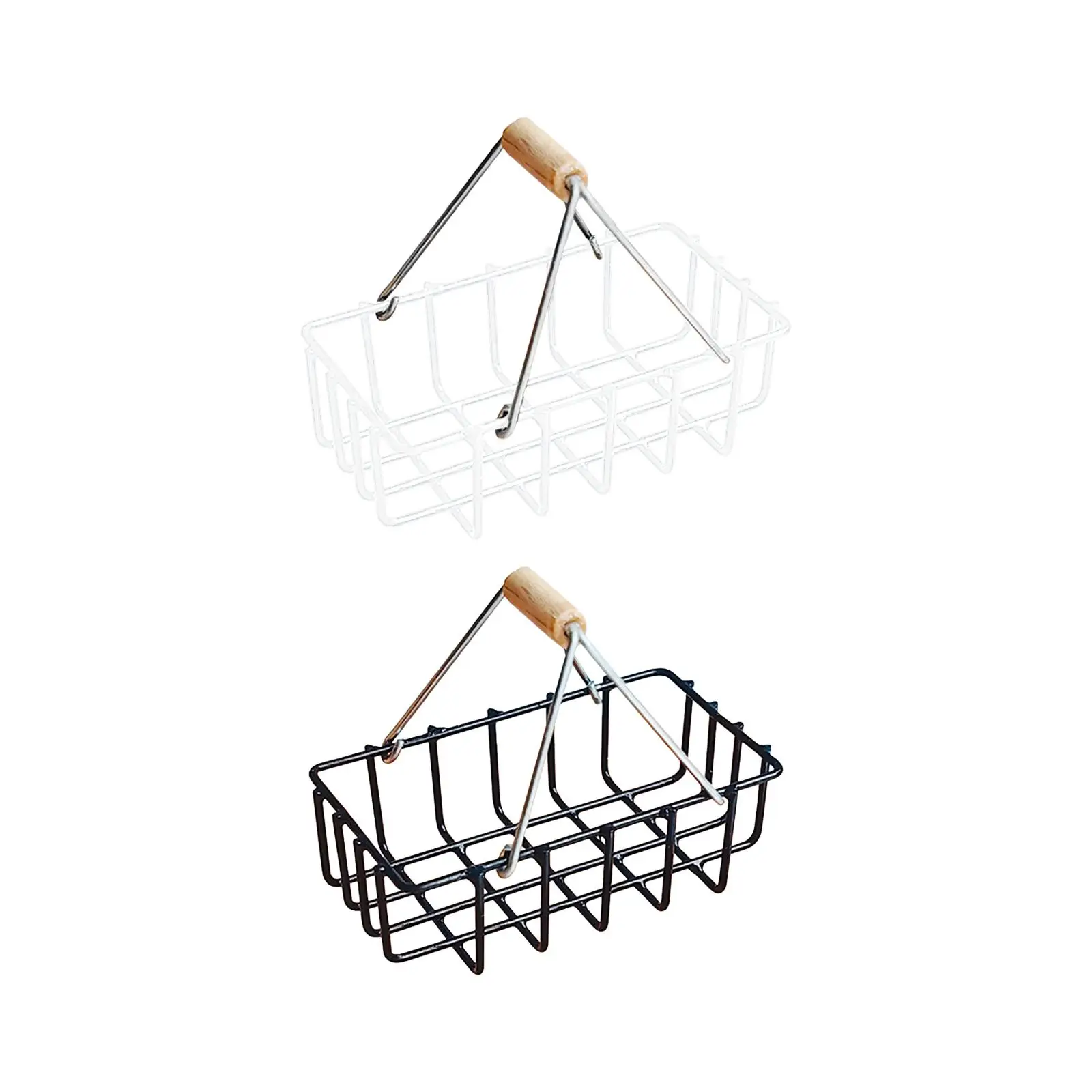 1:8 1:6 Miniature Alloy Storage Basket Dollhouse Shopping Basket with Handles for Living Room Scenery Supplies Decoration