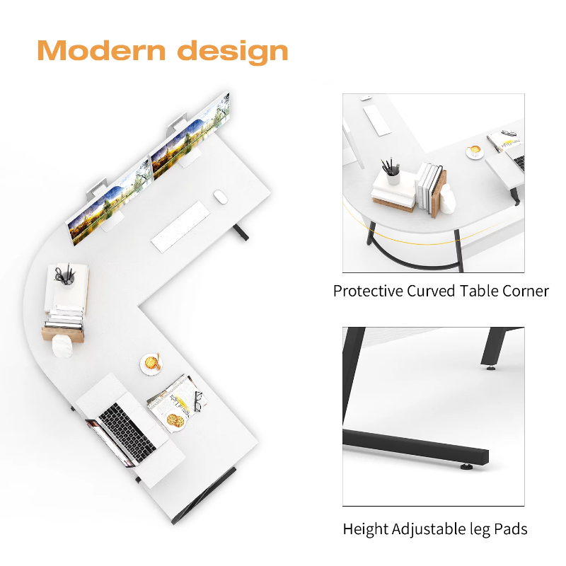 Description Picture 6 of itemVineego L-Shaped Computer Desk Modern Corner Desk with Small Table,White office desk  gaming desk