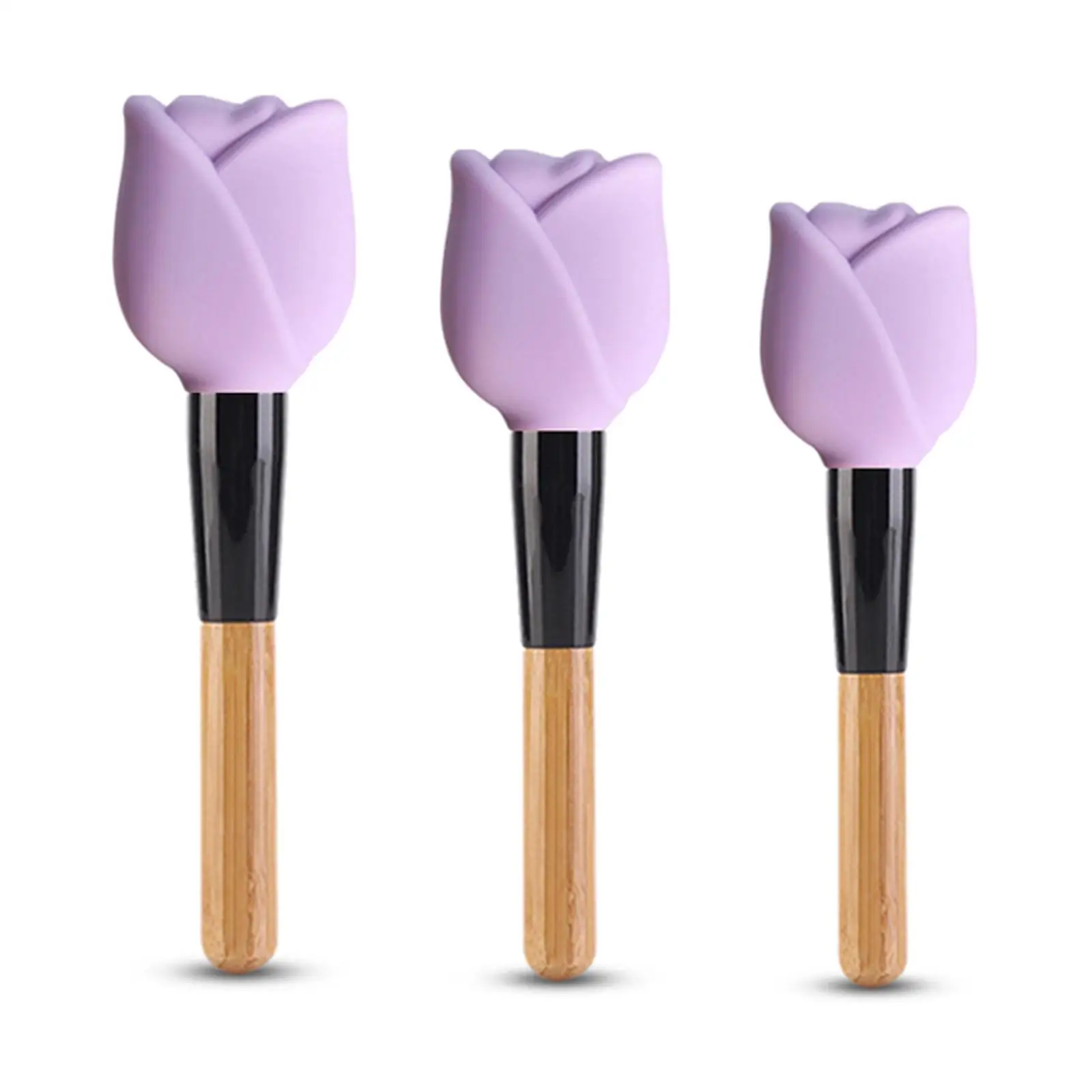 3Pcs Portable Silicone Makeup Brush Cover Easy to Clean Flower Shaped Reusable Makeup Brush Case Holder for Trip Home Wife