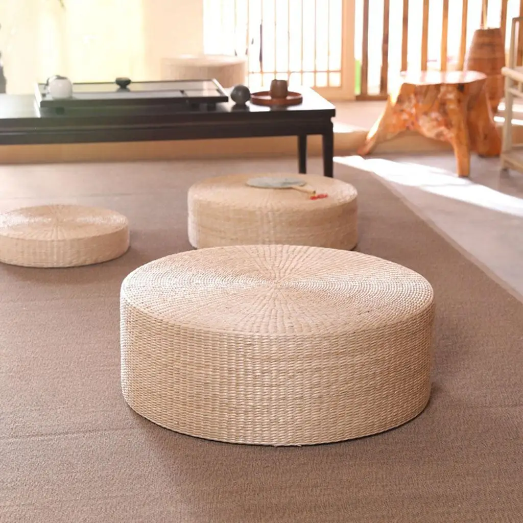 Round Japanese Style Thicken Floor Cushion Tatami Mat Straw Flat Seat Cushion Yoga Kowtow Cushion Patio Balcony Mat