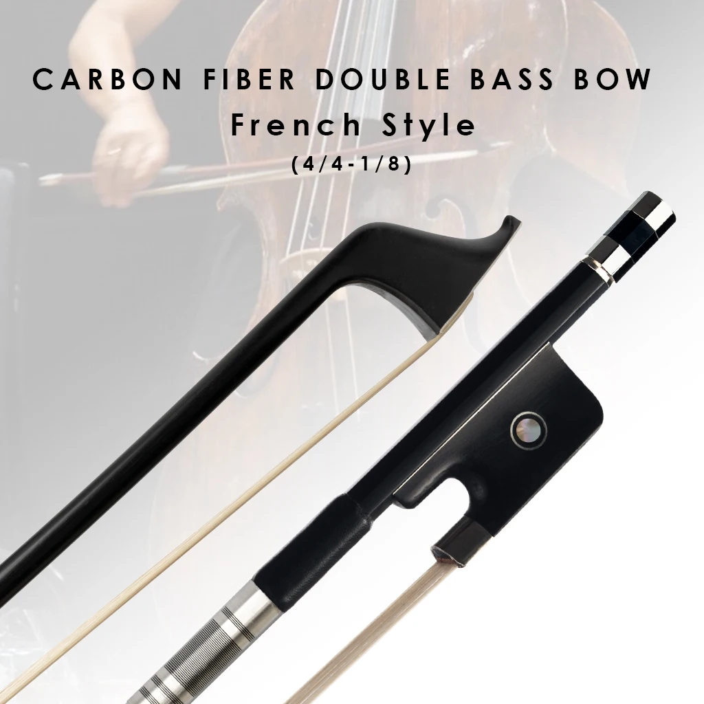 1/2 French Vio Music Carbon Fiber Bass Bow Natural Black Horse Hair 