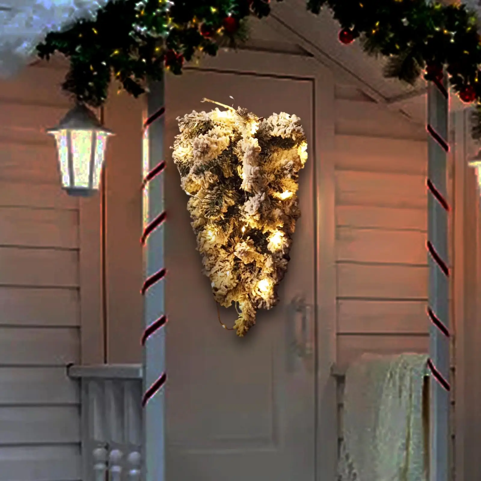 Artificial Christmas Teardrop Swag Door Wreath Fairy Light Snow Flocked Garland Window Holiday Home Wall Hanging Wreath Decor