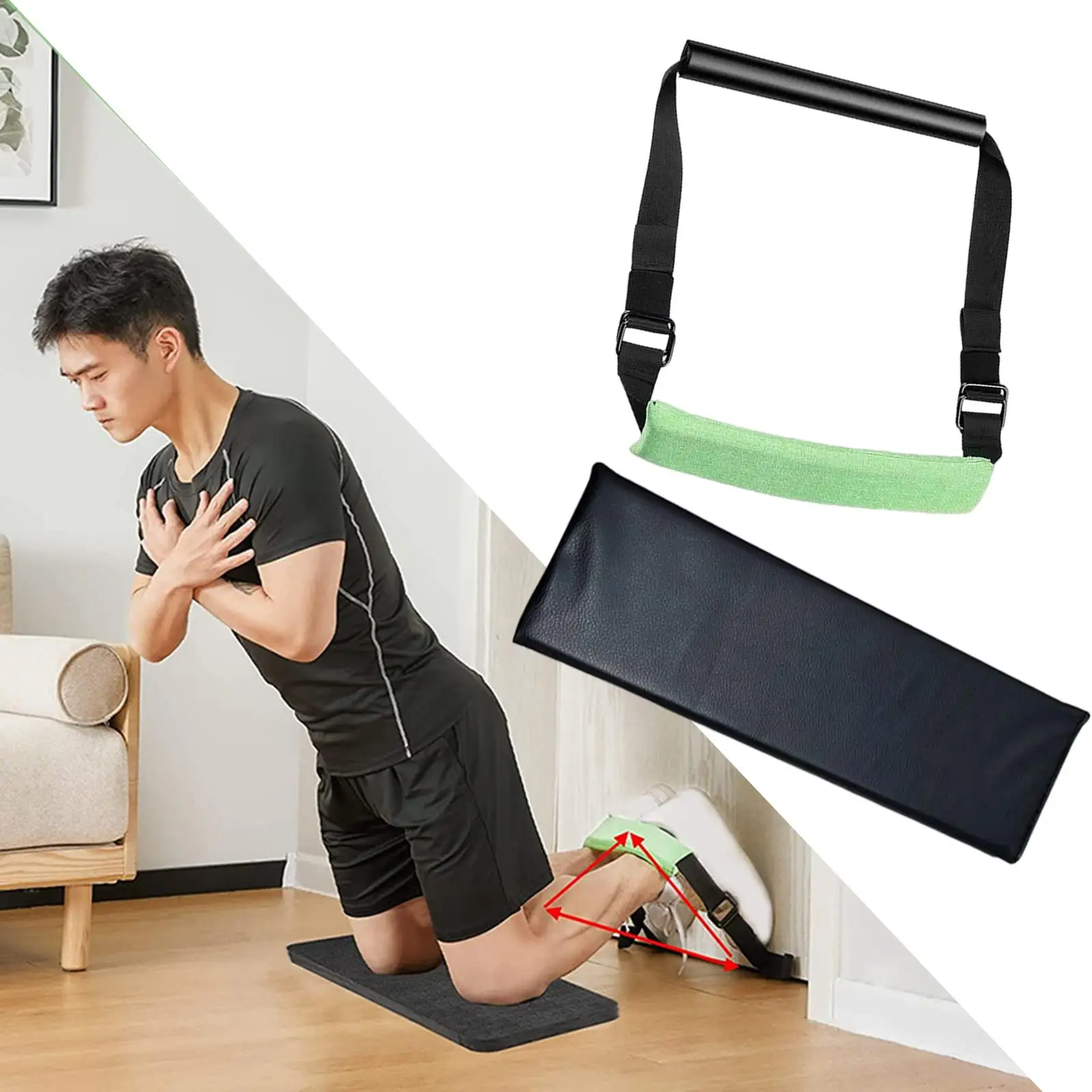 Sit Up Assistant Ab Leg Exercise with Foldling Pad Door Anchor Padded Foot Holder Abdominal Fitness Hamstring Strap Set