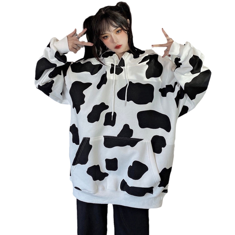 engraçado bonito leite vaca impresso oversized moletom