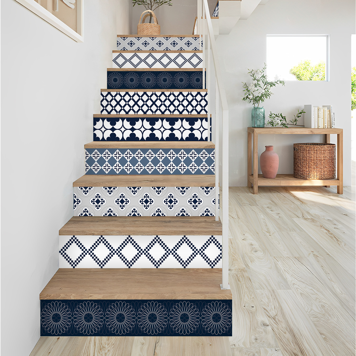 Description Picture 6 of item6PCS Floral Mural Stair Stickers Mural Adhesive Abstract Tiling Decals Stairway Riser Cover Cabinet Refrigerator Wallpaper Decor