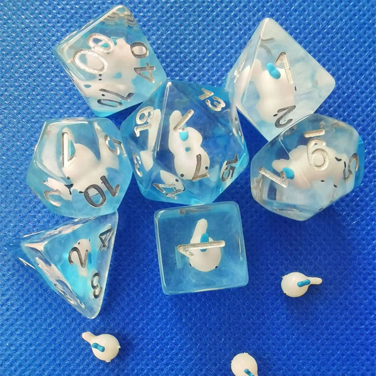 7Pcs Acrylic Polyhedral Dices w/ Animal Dolphin D6 D4 D8 D10 D12 D20 for Role Playing Table  Board Games Party Favor