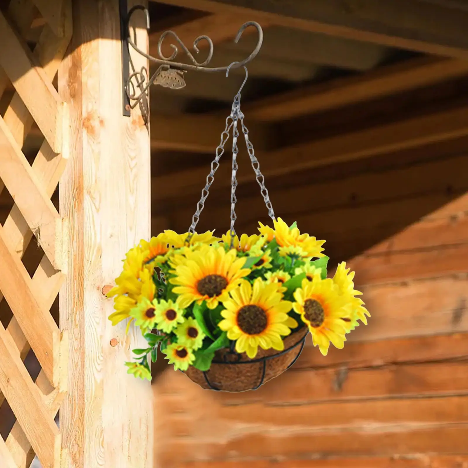 Artificial Hanging Flowers in Basket with Lining Basket Artificial Sunflower Bouquets for Home Outdoor Kitchen Tabletop Bathroom