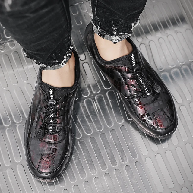  SHYijia Newest Autumn Men Shoes Crocodile Leather Pattern  Design Fashion Genuine Leather Men Sneakers Black Casual Shoes | Fashion