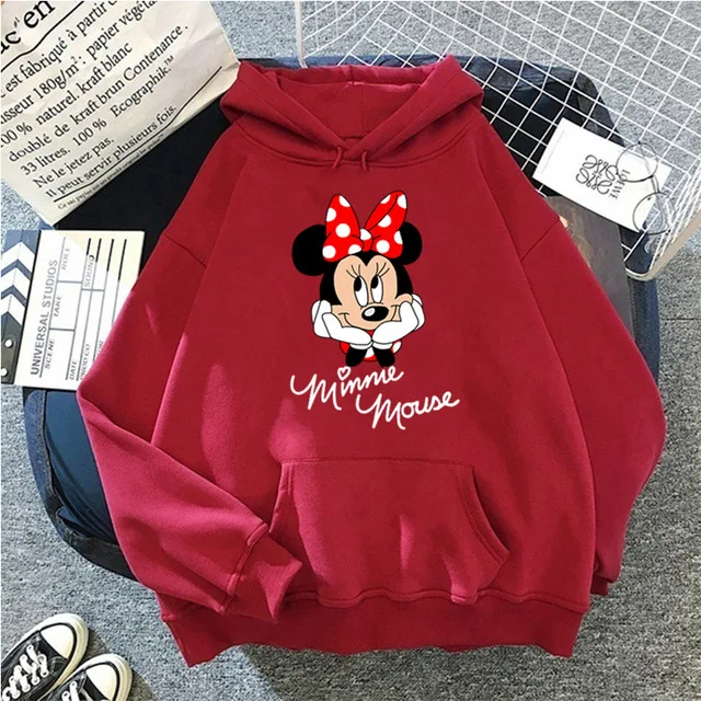Disney Women Hoodies Minnie Mickey Mouse Hoodies Cartoon Tops Long Sleeve Pockets Sweatshirts Fashion Hooded Women naruto hoodie