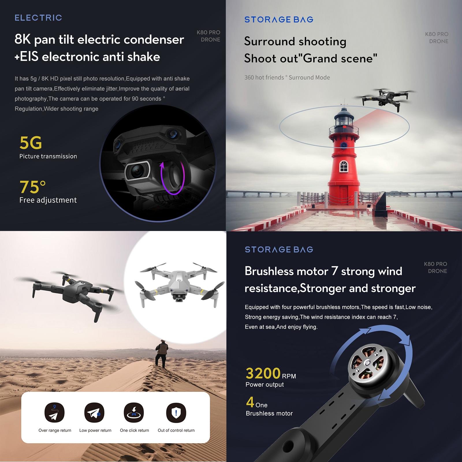 K80 Pro Drones with Camera for Adults Quadcopter 20 Mins  Time with GPS Return Home Auto Return Home