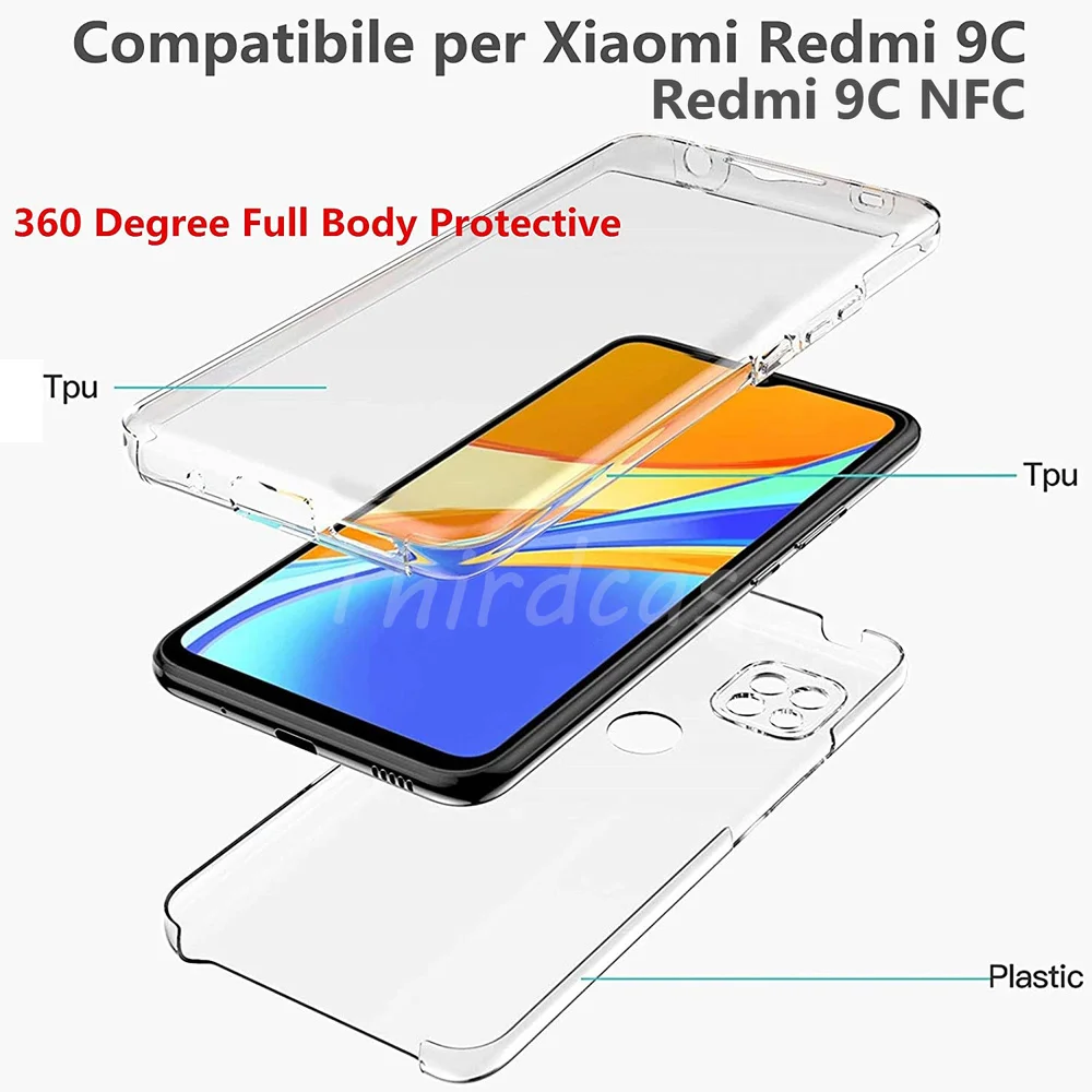 360 Double Layer PC+Silicone Case for Xiaomi Redmi 9C NFC 9T 8A 9AT Full Body Cover Redmi Note 10 Pro Max 9S 8T 10s 9 Pro Fundas