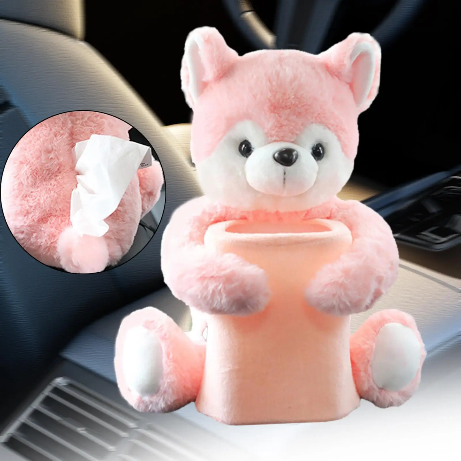 Creative Car Trash Can Interior Accessories Garbage Can Cute Plush Animals Tissue Box Holder Tissue Holder Decor