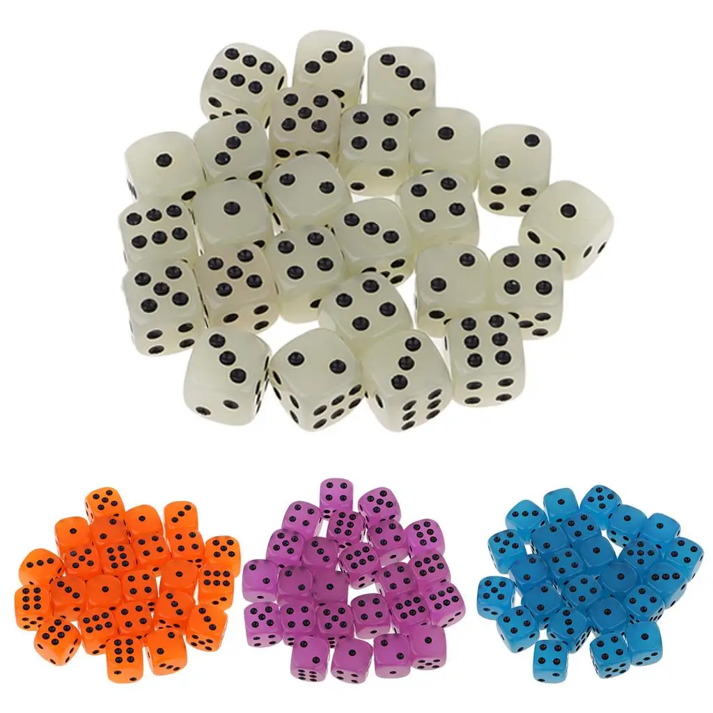 25pcs/Pack 6 Sided D6 Glow Points Spot Dice Role Play Game Dice 1.6cm