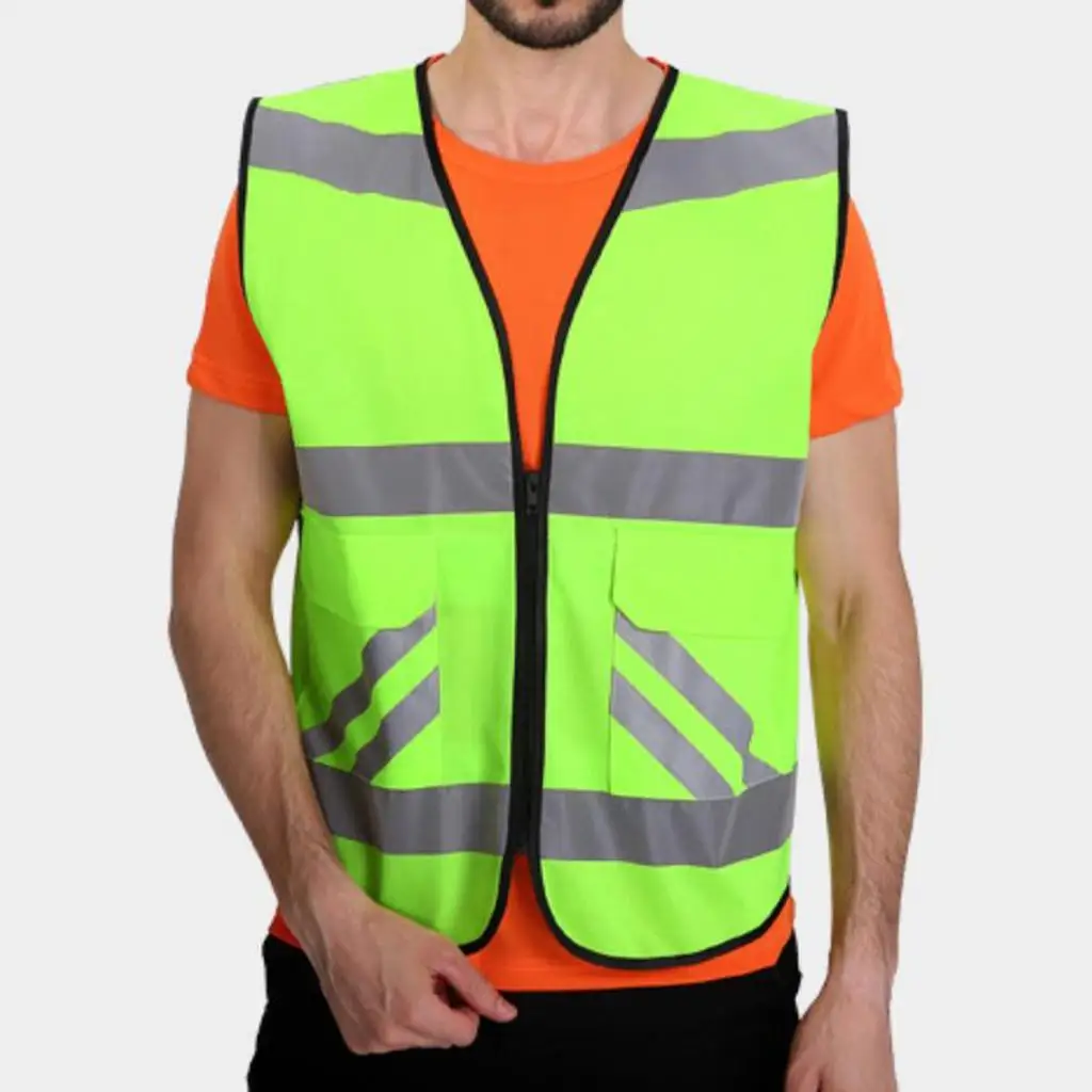 Reflective Safety Vest, Shiny Neon Yellow Color with Stripes