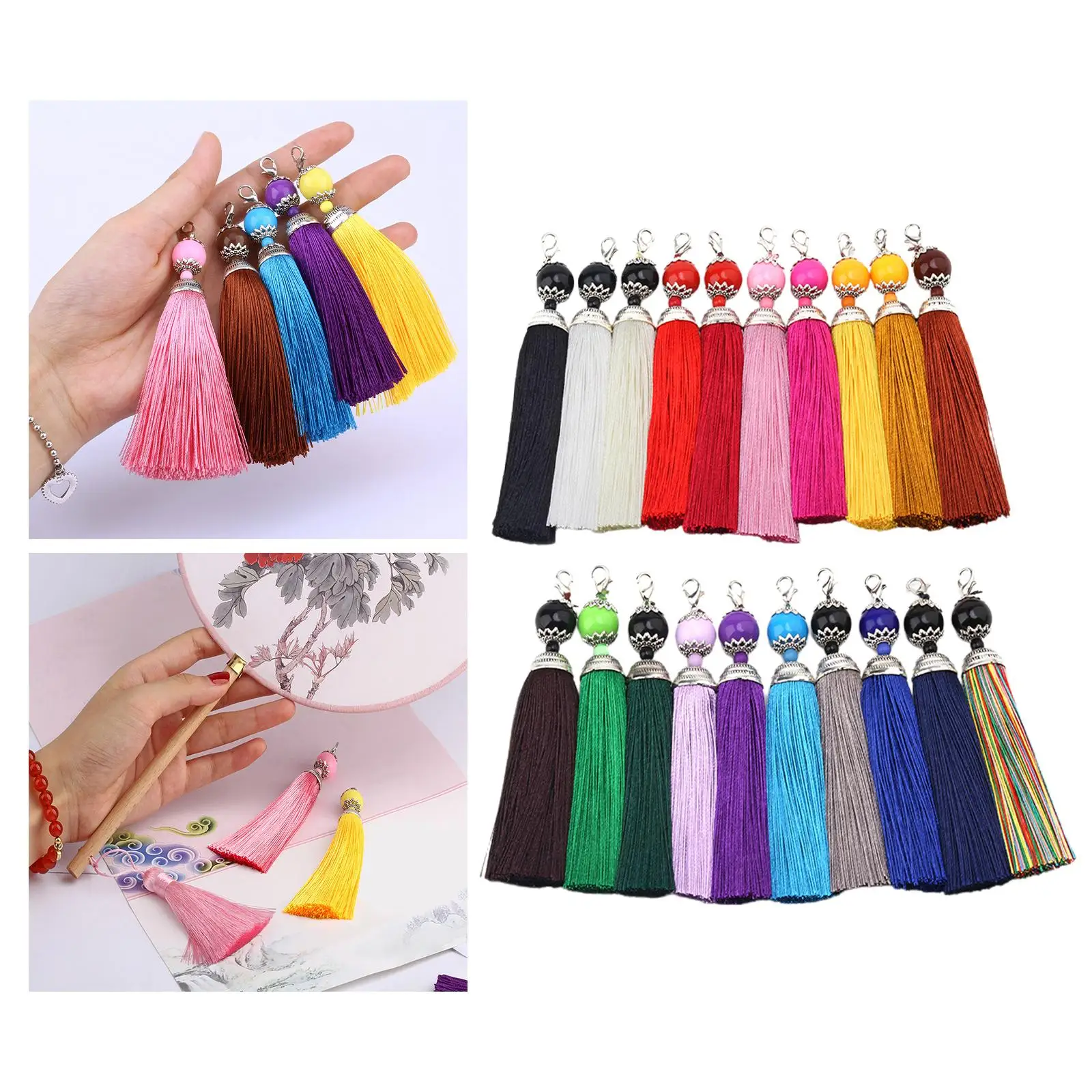 10x Tassels for Jewelry Making, with Lobster Buckle Decorative Decorative Tassels Keychain Tassel Charms for Necklaces Bracelets