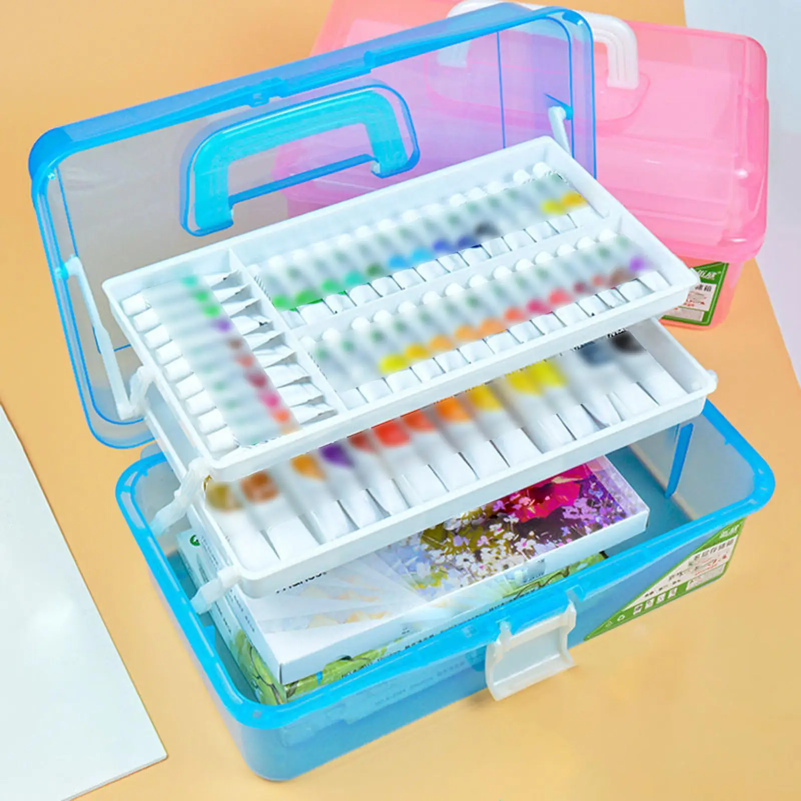Multipurpose Storage Box Organizer Folding Tool Box Art Craft with Lift-Up Trays Hobby Fun DIY Sewing Supplies Carry Case