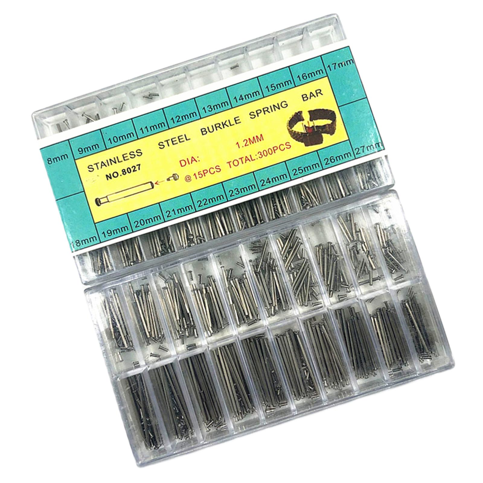 300 Pieces Stainless Steel Watch Strap Link Pins Spring Bars 8-27mm Watchmaker Tool Repair 20 Different Sizes Jewelry Making