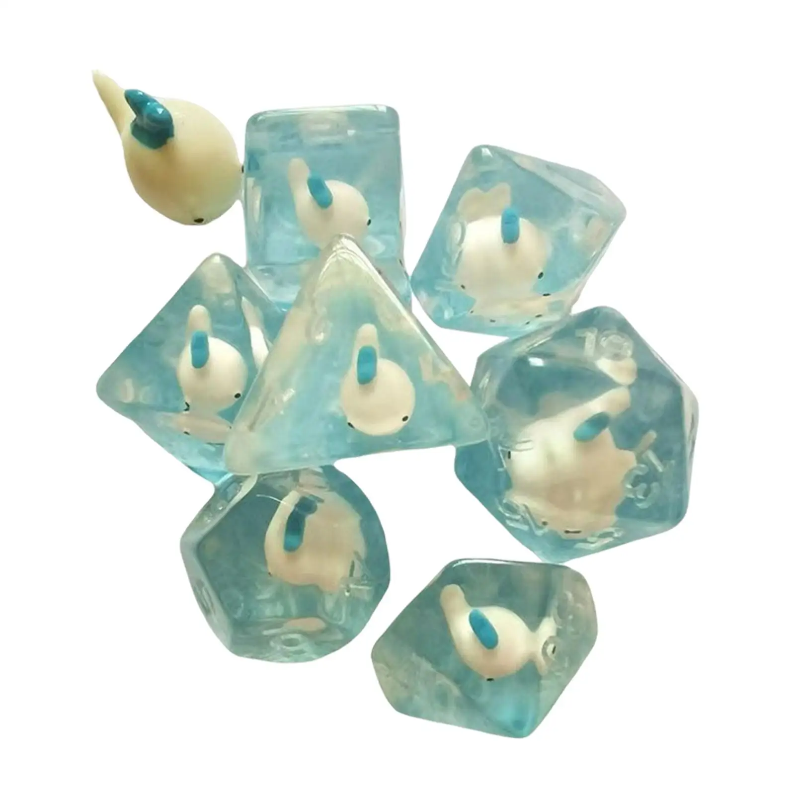 7Pcs Acrylic Polyhedral Dices w/ Animal Dolphin D6 D4 D8 D10 D12 D20 for Role Playing Table  Board Games Party Favor