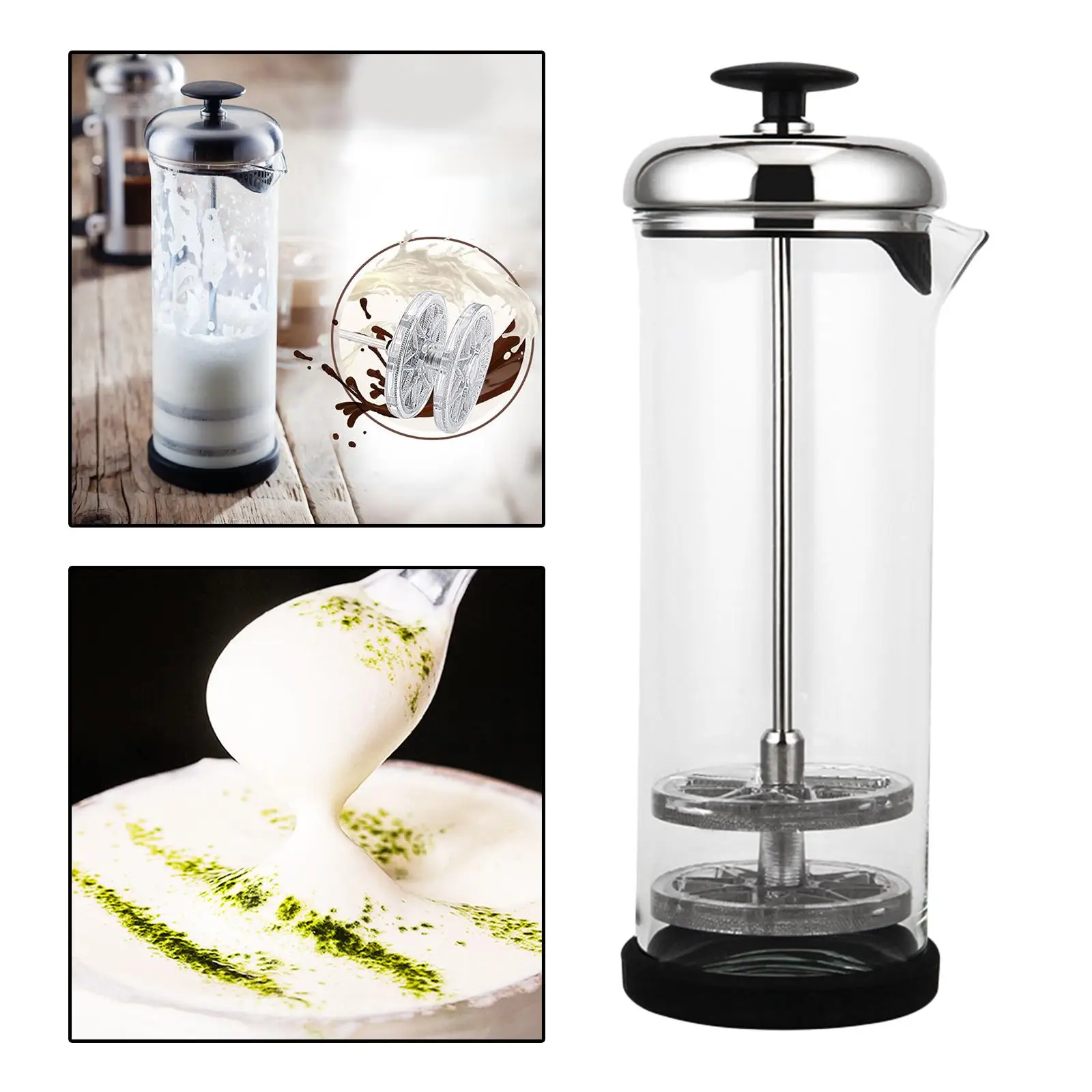 Milk Frother, 400ML Stainless Steel Manual Milk Frother Double Mesh Foam Mixer for Coffee, Latte, Coffee (400ml)