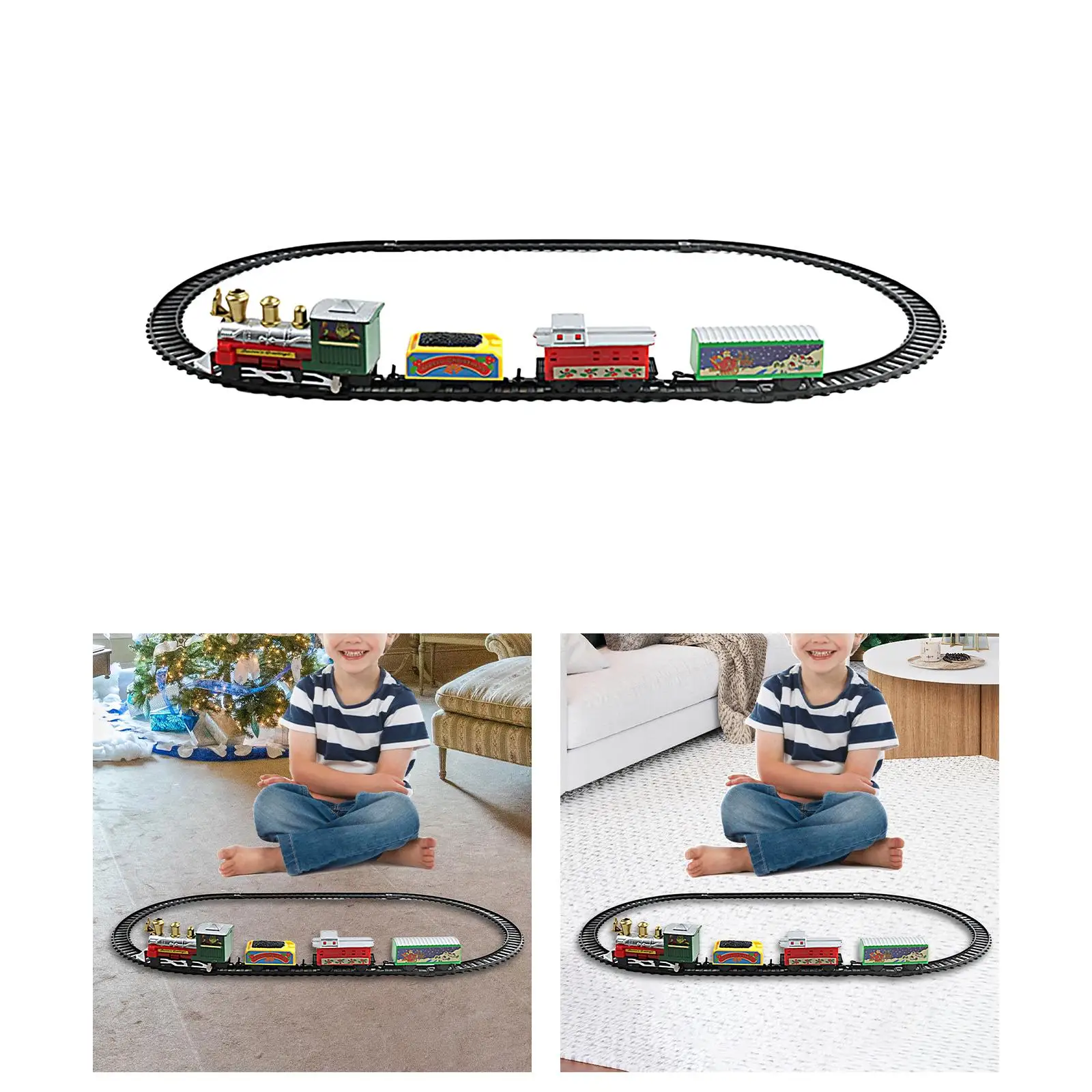 Kids Electric Train Sets Christmas Tree Decors Kid Toy Rail Car Small Trains Track for Boys Toddlers Age 3~6 Children Gifts