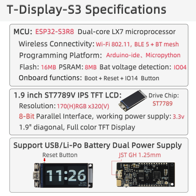 Display LCD Development Board WIFI Bluetooth-compatible5.0 Módulo sem fio