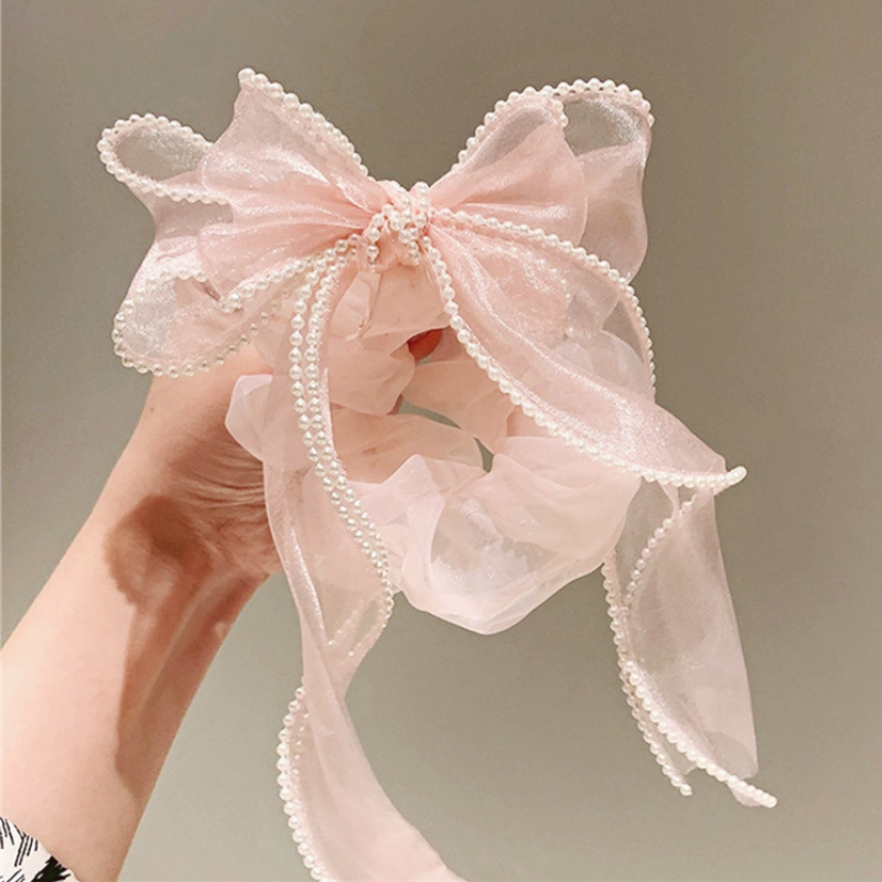 Band Dickdarm Haar Ring Organza Perle Bogen Knoten Kopf Seil Koreanische Fee JK Nette Kopfbedeckung Zubehör für Frauen Mädchen – Detail 5
