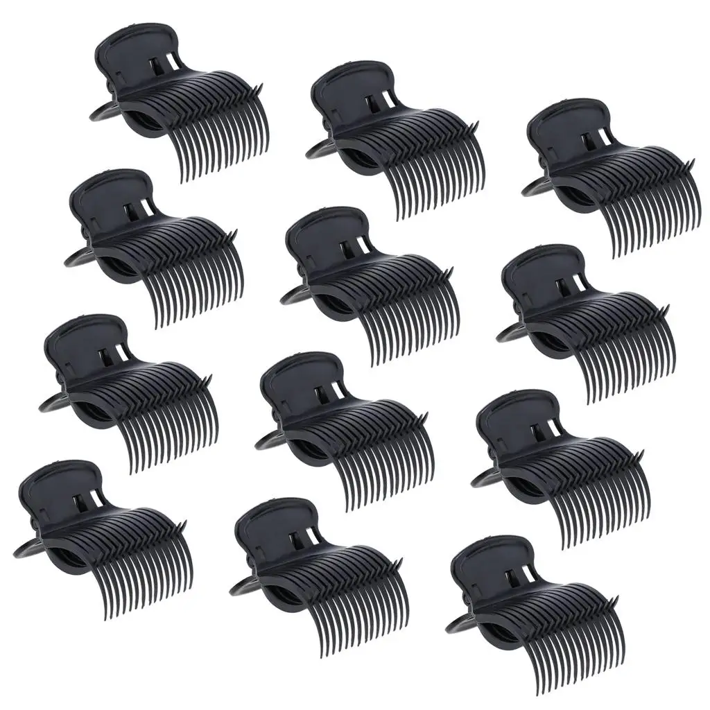 12pcs Plastic Hot Roller Clips Hair Curler Claw Clips for Small, Medium, Large and Jumbo Hair Rollers